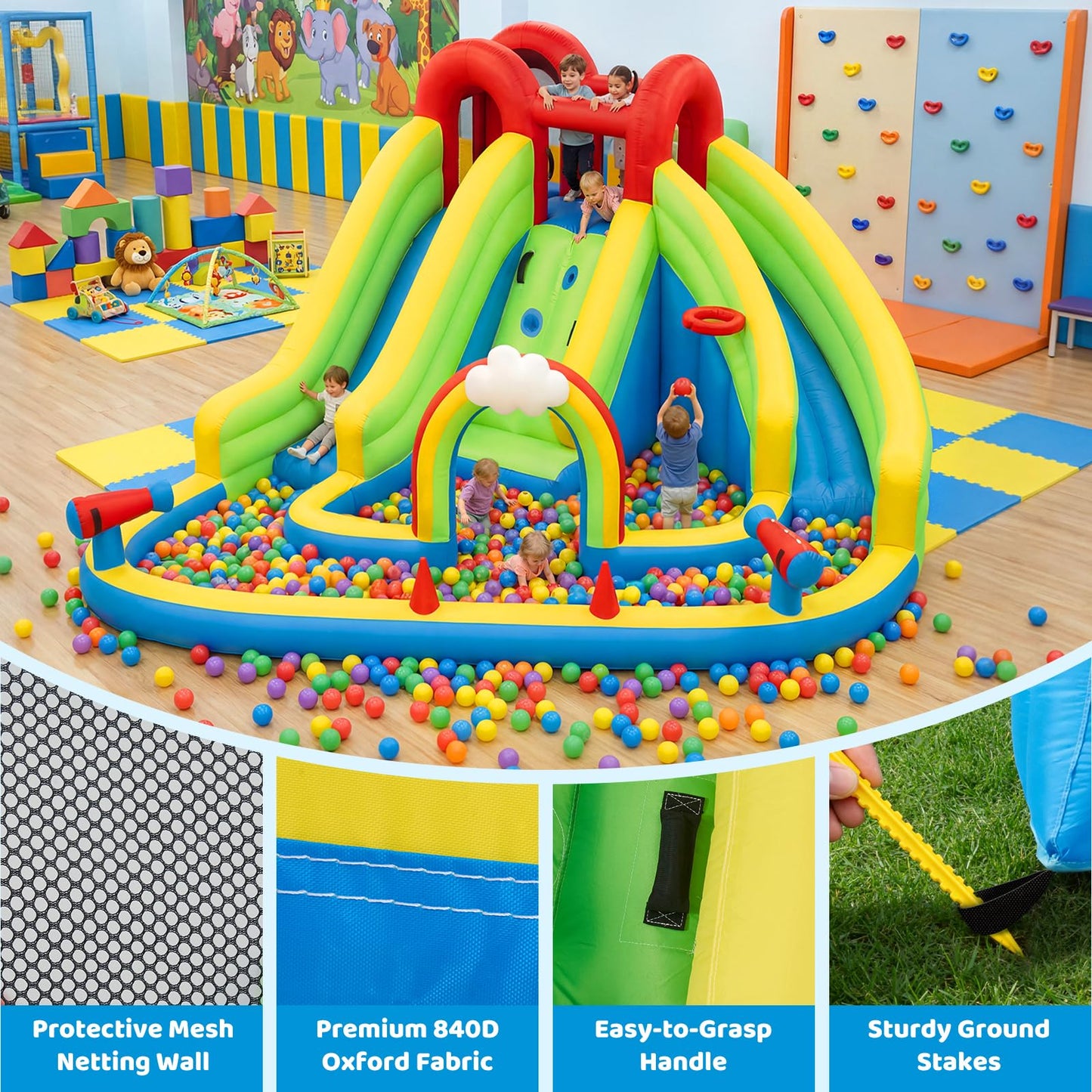 Sunswell Inflatable Water Slide, Blow Up Water Slides for Kids Backyard 6 in 1 Bounce House with 450w Blower, Water Park for Outdoor and Indoor, 15.68‘ x12.57'x86.68''