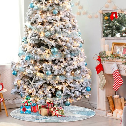 Christmas Tree Skirt Beach Coastal Xmas Tree Decorations Burlap Blue Tree Skirt Small for 4 ft Tree 36 inch