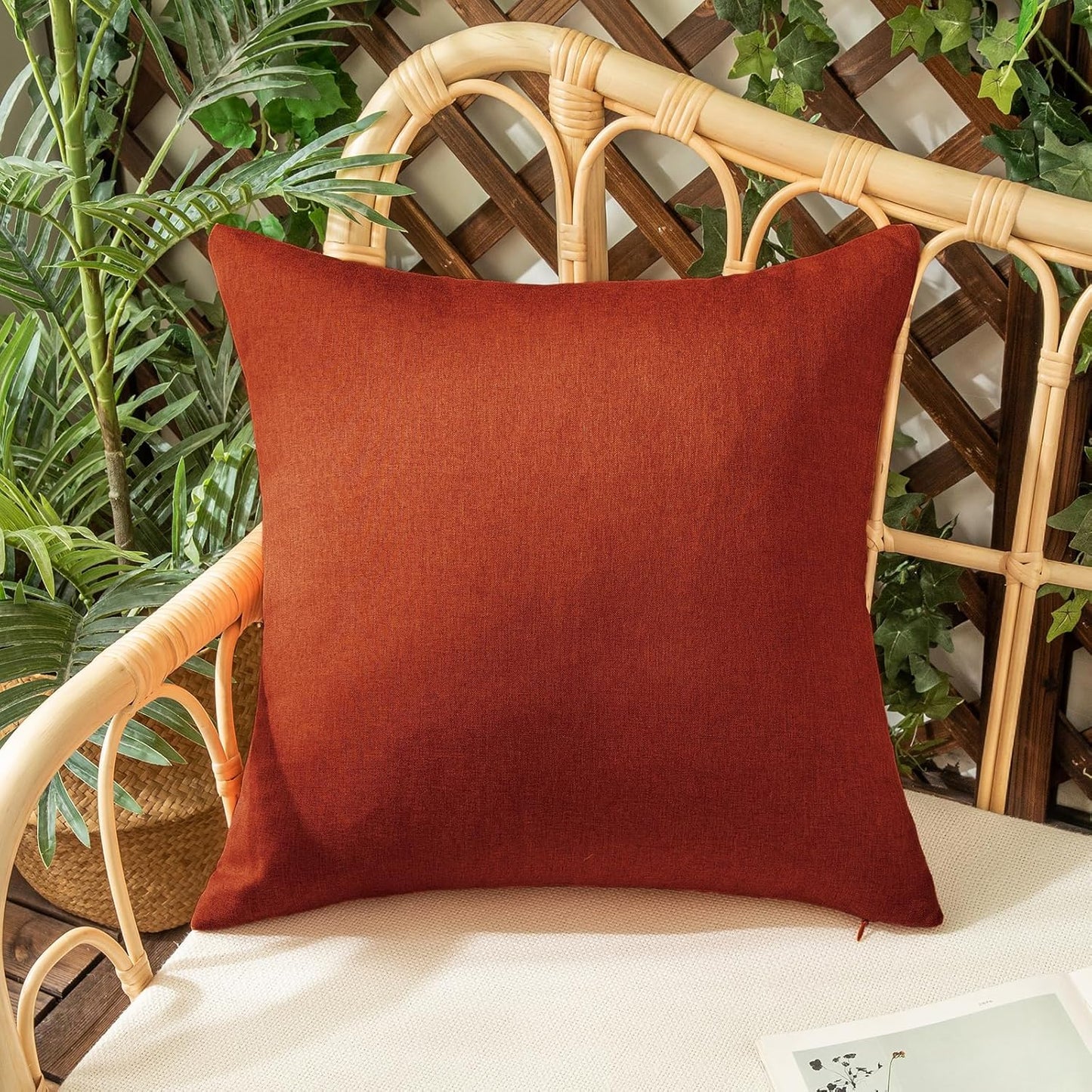 Woaboy Set of 2 Burnt Orange Outdoor Waterproof Throw Pillow Covers, Decorative Farmhouse Cushion Cases, 18x18 Inch