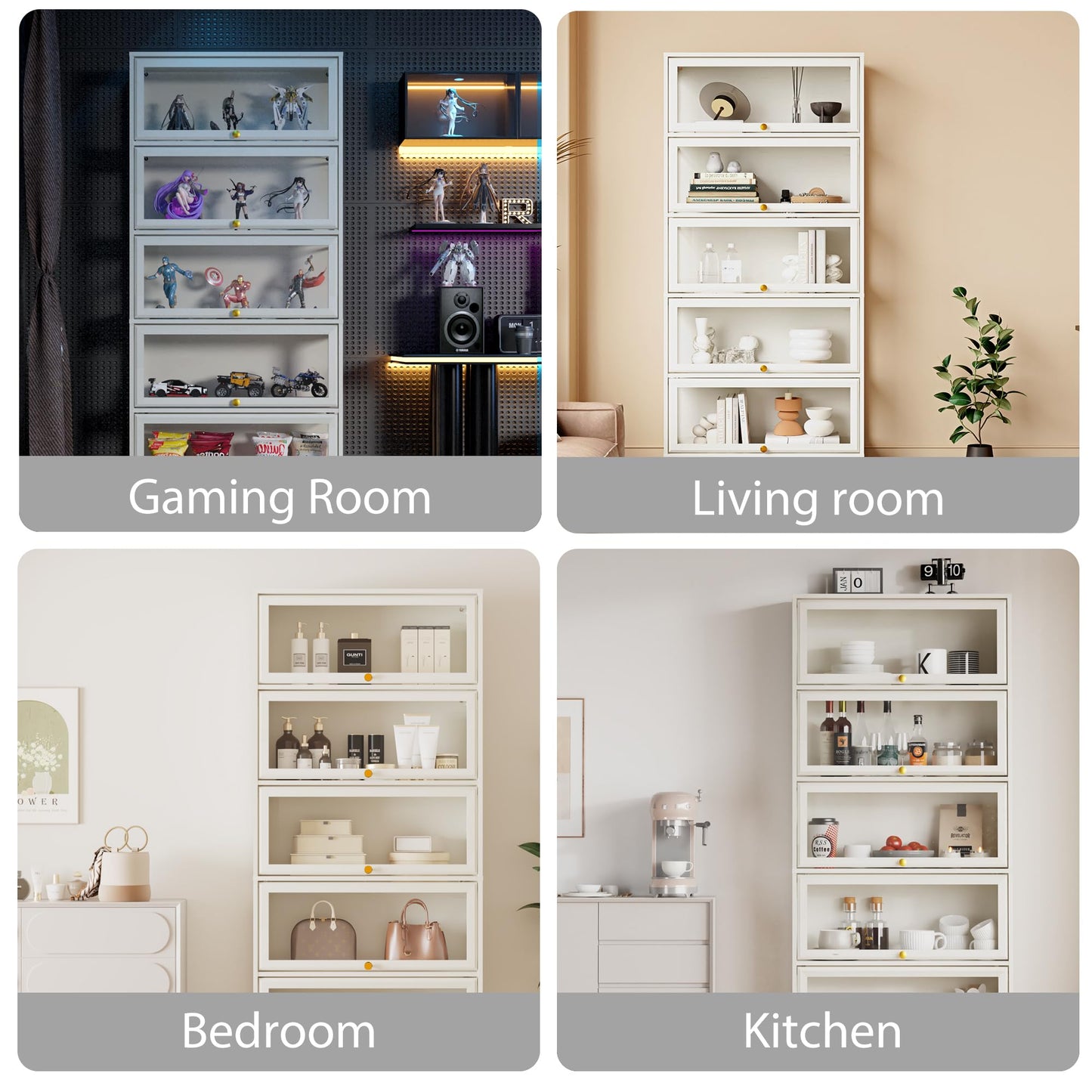 BONITURE Display Cabinet with Acrylic Glass Doors,5-Tiers Curio Cabinet with LED Lighting for Collectibles, Collectibles Toy Organizers Rack & Display Shelf Display Case Storage Cabinet, White