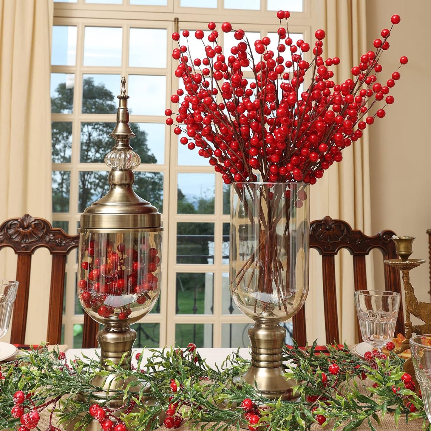 12 Pack 17'' joyhalo Red Berry Stems - Holly Berry Stems, Red Berries Christmas Decor, Red Berry Picks for Christmas