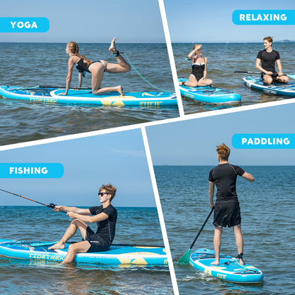 TIDETREK 11'/11'6" x 33"/34" x 6" Inflatable SUP Paddle Board – Extra-Wide, Stable Stand Up Paddle Board with Premium Full Accessory Set for Adults & Youth (Blue Turtle/Kayak Seat, 11'x33 x6)