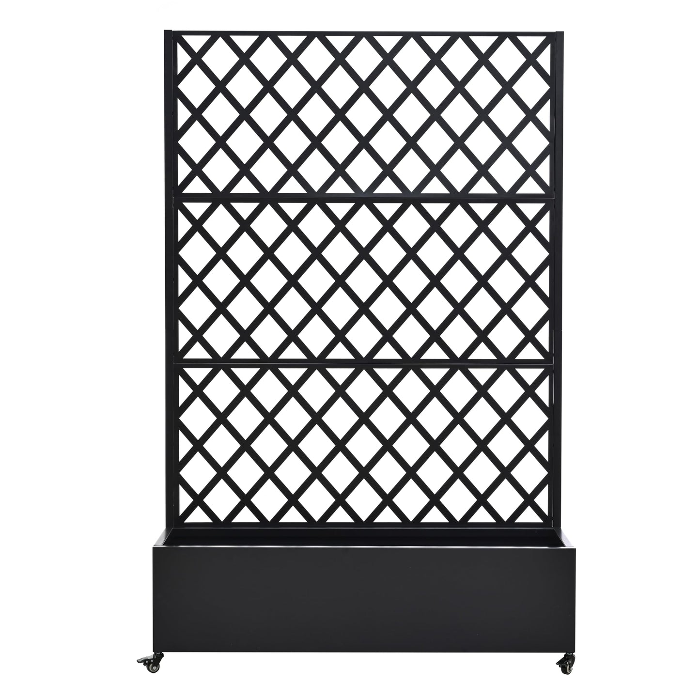 KEIKI 73"x47"x16" Metal Planter Trellis Box with Wheels & Drain Plug, Outdoor Resin Raised Garden Bed for Climbing Plants, Large Weather-Resistant Design, Black