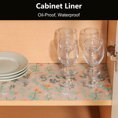 INNOLITES Shelf Liners for Kitchen Cabinets – Drawer Liner Waterproof & Oil-Proof, Non-Adhesive EVA with Floral Pattern – Durable Washable, Easy to Cut (Sage Green, 17.5" x 78.7")