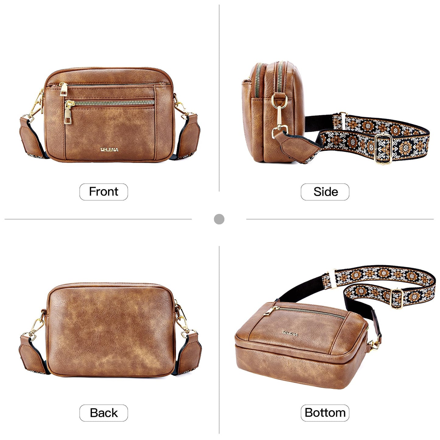 Telena Small Crossbody Bags For Women Vegan Leather Crossbody Purse With Adjustable Wide Strap For Daily Life