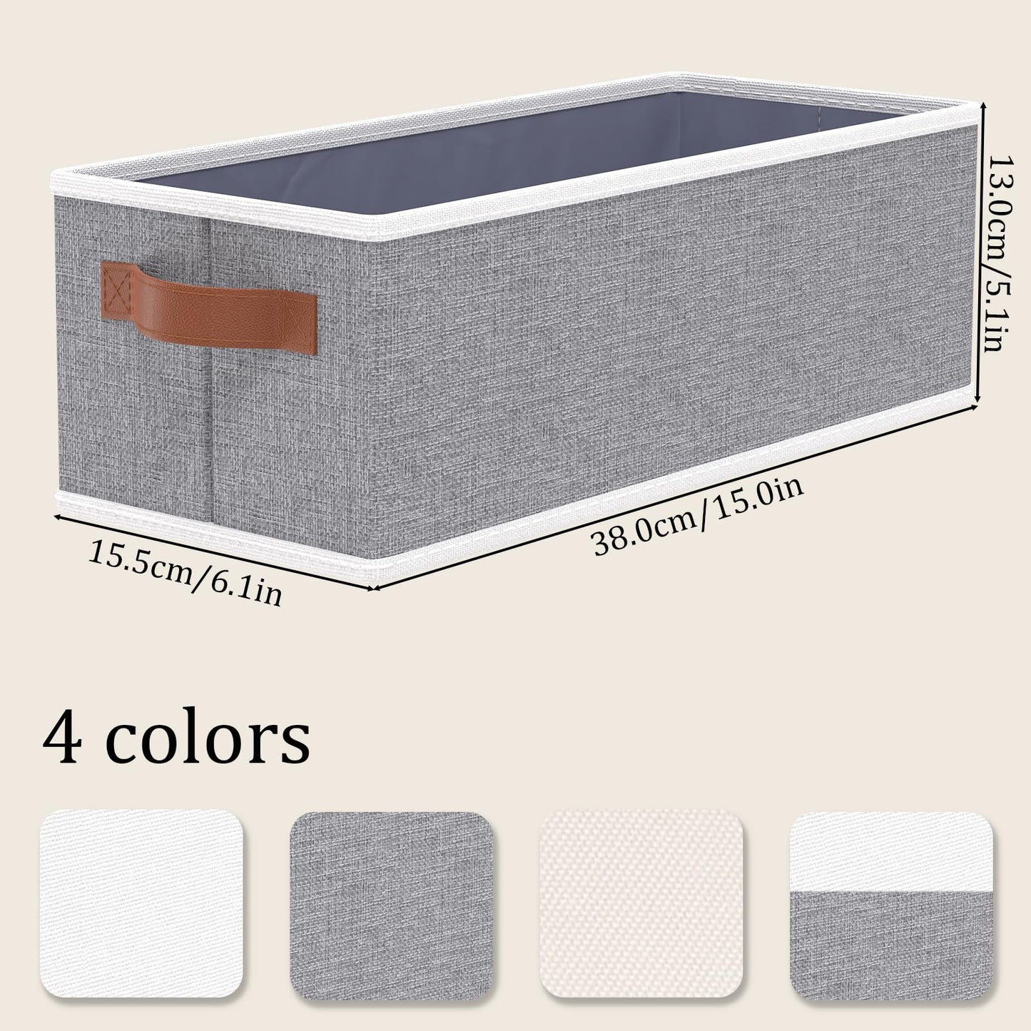OUTBROS Storage Baskets, Foldable Bins for Shelves, Fabric Boxes With Handles, Wardrobe Organiser, For Bedrooms, Living Rooms, Grey, 15 x 6.1 x 5.1 inch, 3-Pack