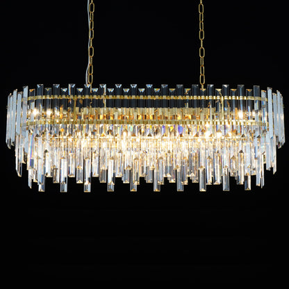 Lt-vt Modern Rectangular Crystal Chandelier Gold Finish Linear Pendant 10-Light Fixture for Dining Room Living Room Ceiling Lamp Contemporary Home Decor L37.4''