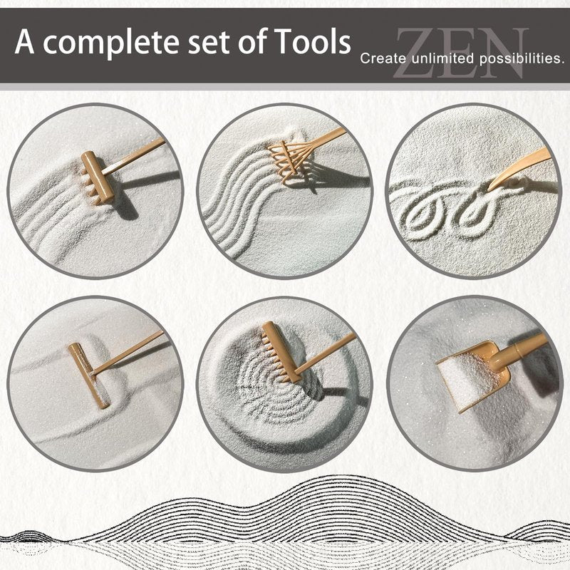 SRAYW Zen Garden Kit for Desk Decor. 11x7.5'' Beautiful Japanese Mini Zen Garden Meditation Gifts Set for Home,Office Desk＆Meditation Room.6 Tools ＆ 18 Accessories. Zen Sand Tray Therapy