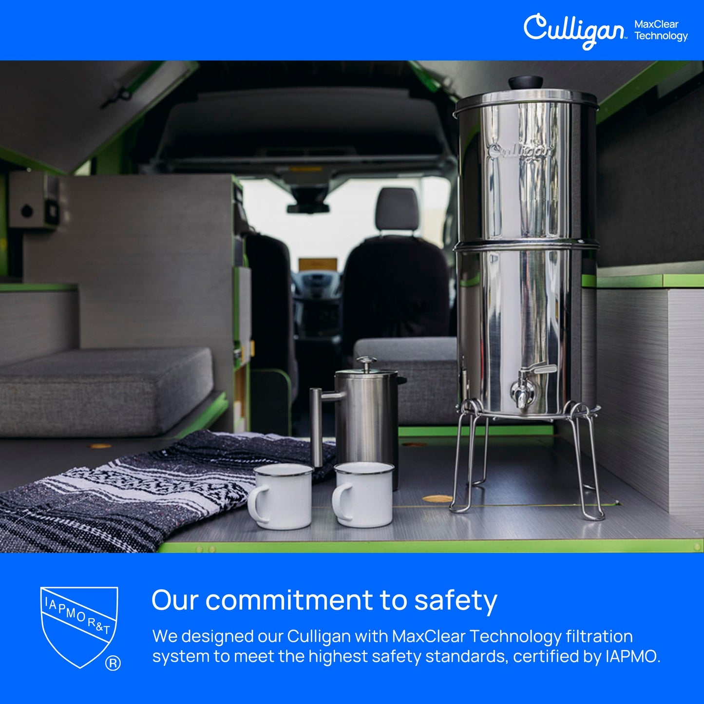 Culligan MaxClear 2.25 Gallon Gravity Water Filter System Removes Microplastics, PFAS & Lead, NSF/ANSI Certified, Polished Stainless-Steel Countertop Filter with 4 Ceramic Filters