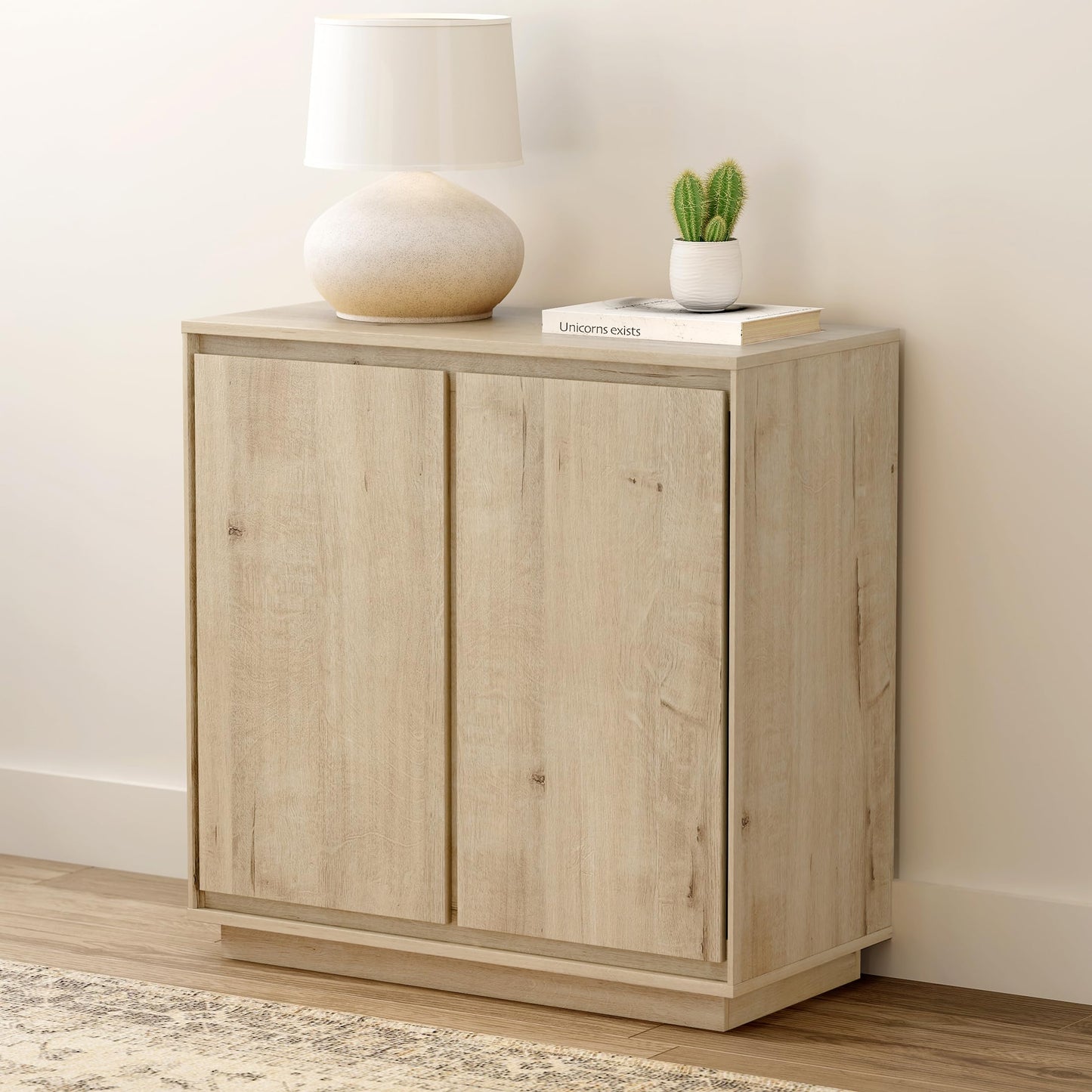 EYYTHUNG Buffet Storage Cabinet Set of 3, Sideboard Accent Cabinet with Adjustable Shelves and Handless Design, Credenza, Console Table for Living Room, Light Oak