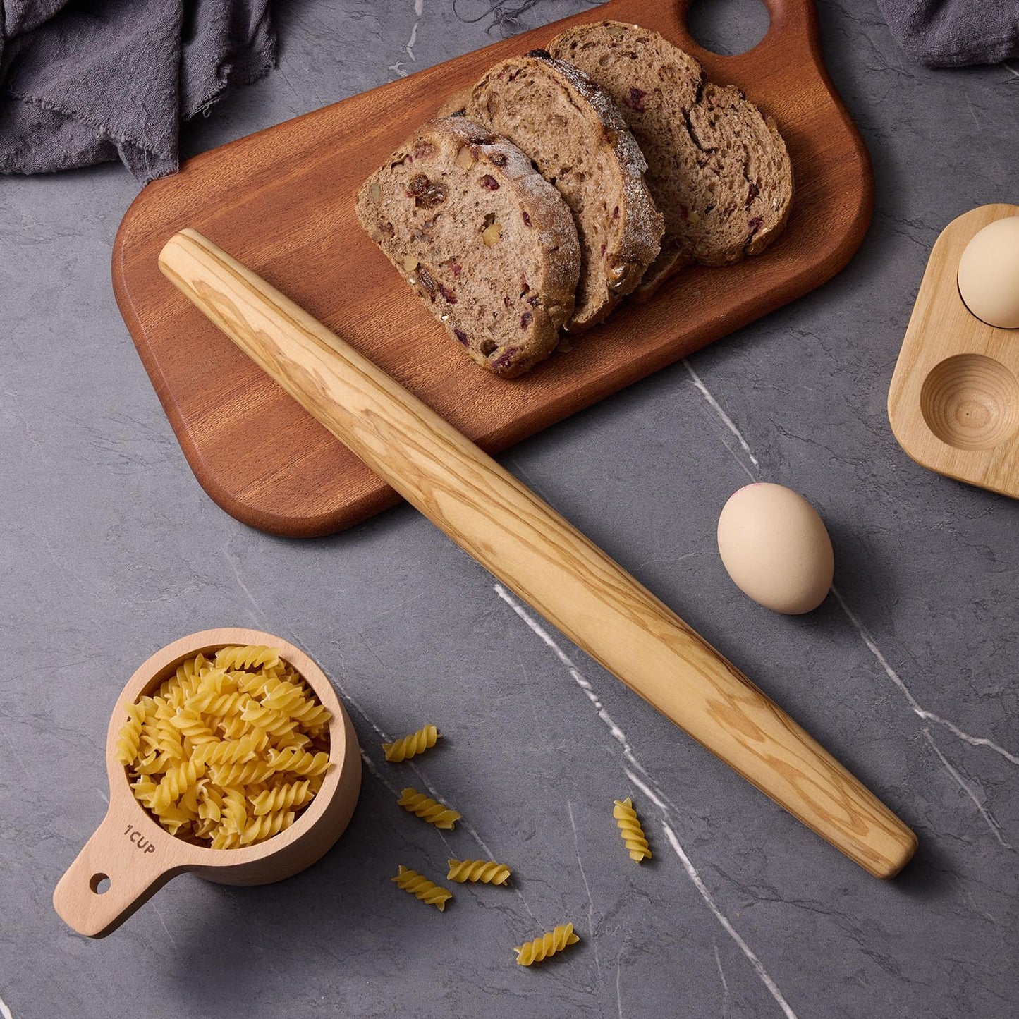 Olive Wood French Rolling Pin, 15 Inch Wooden Rolling Pin for Baking