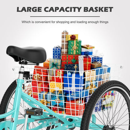 H&ZT Adult Tricycle, 3 Wheeled Bike, Trike Cruiser Bike, with 7-Speed Gear, Parking Brake Handle, Low Step, Large Rear Basket, Elderly Friendly, for Men, Women, and Teens