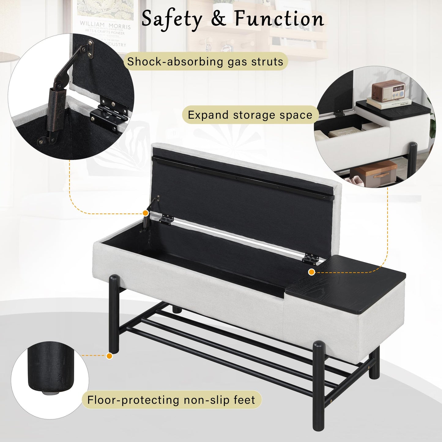 Merax Entryway Shoe Bench with Flip-Top Storage Compartment and Padded Seat Cushion, Modern Storage Bench with 2-Tier Shoe Rack Organizer for Entryway, Hallways, Front Door Entrance, Foyer, Black