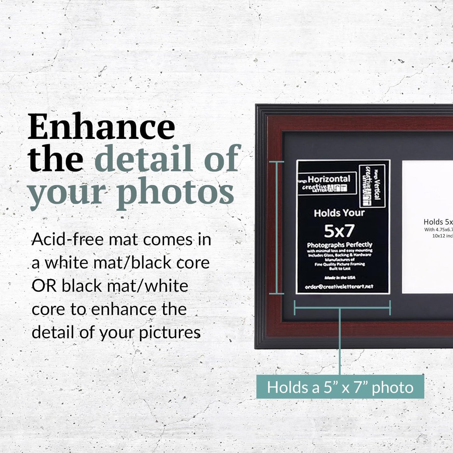 Creative Picture Frames 2 Opening Mahogany Frame with Glass for 5x7 Inch Photos, Includes 10x12-Inch Black Mat