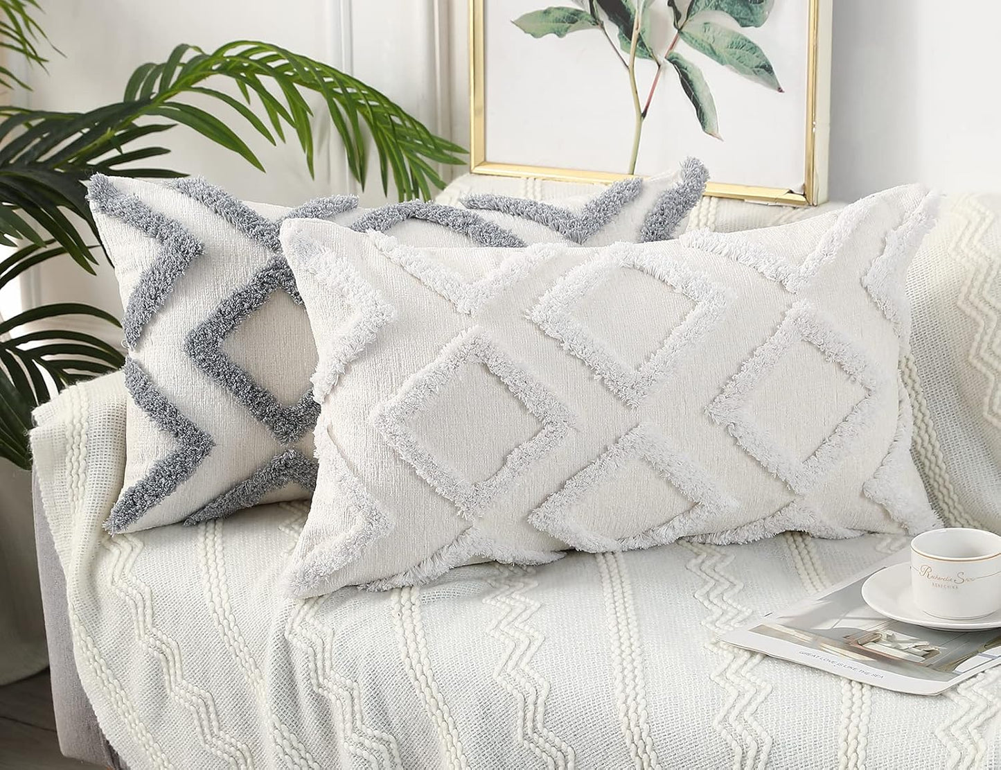 14 26,Plush NUYECY Diamond Pattern Long Pillow Covers x Chenille Decorative Long Lumbar Pillow Case Pillow Covers