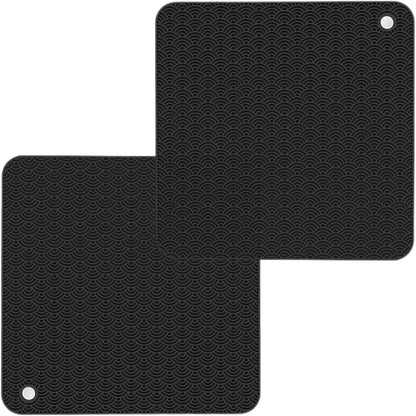 Silicone Trivets Mats for Hot Pots and Pans, Non-Slip Heat Resistant Hot Pads Set of 2, Black