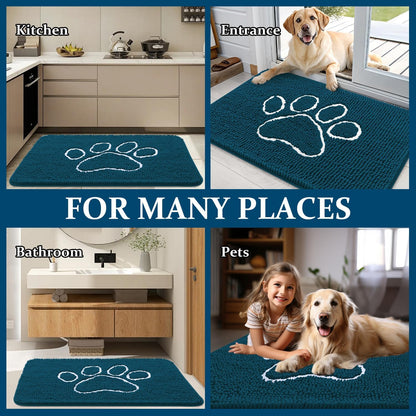 OLANLY Dog Door Mat - Absorbent Non-Slip Mud Mat for Muddy Paws | Quick Dry Chenille, 70x46, Atlantic Blue