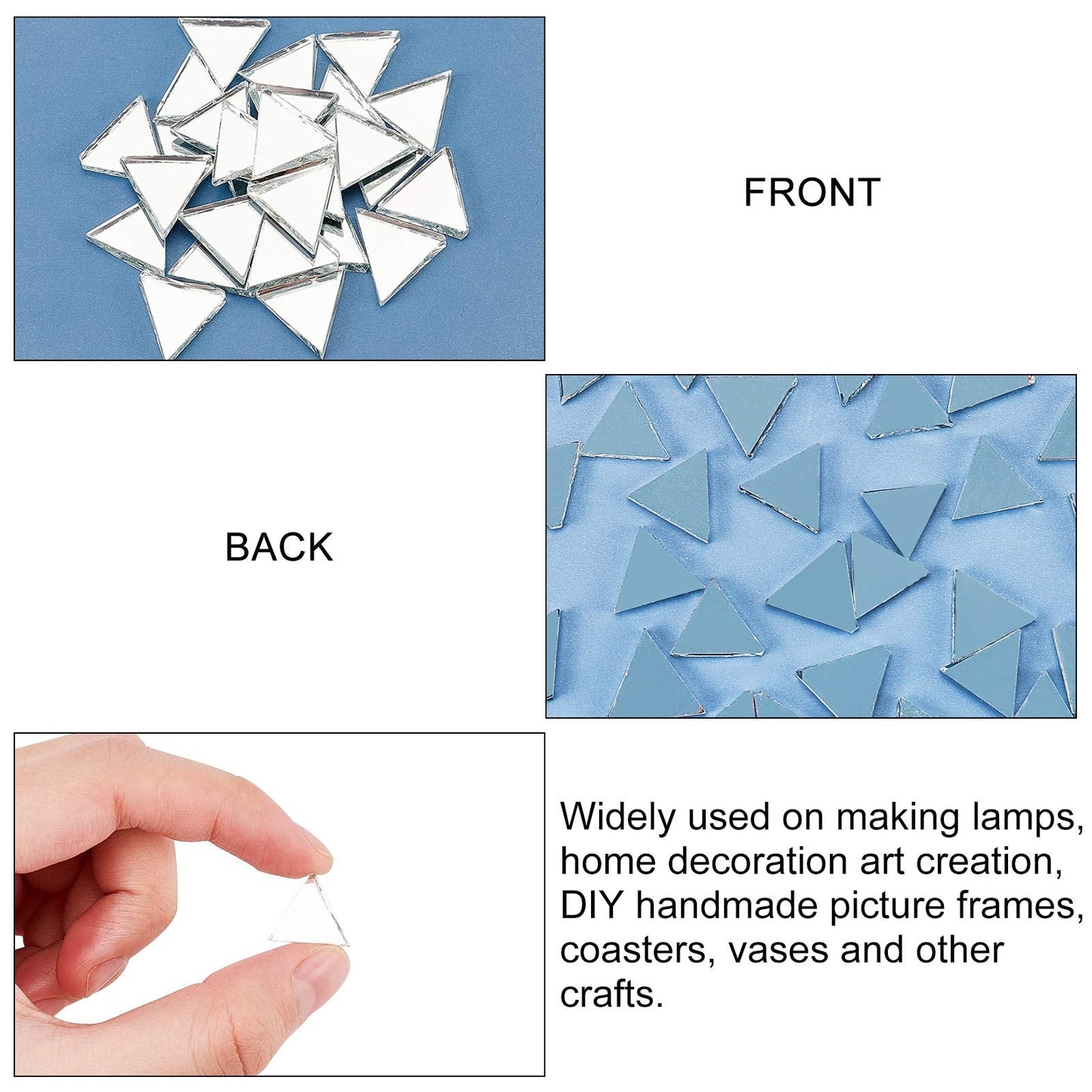 PH PandaHall 260g 0.5 inch Triangle Glass Mirror Tiles Mini Glass Decorative Mosaic Tiles for Home Decoration Crafts Jewelry Making, Clear
