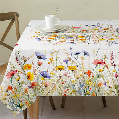 cusugbaso Spring Tablecloth 60x84 Inch for Rectangle Tables - Blooming Flower Spring Decorations for Home - Water Resistant Flower Table Cloth for Party,Table