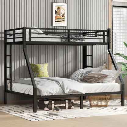 Bellemave Metal Twin XL Over Queen Bunk Bed for Adults/Kids,Heavy Duty Adults Bunk Beds with Guardrail & Ladders,Queen Size Bunk Beds for Teens,Black