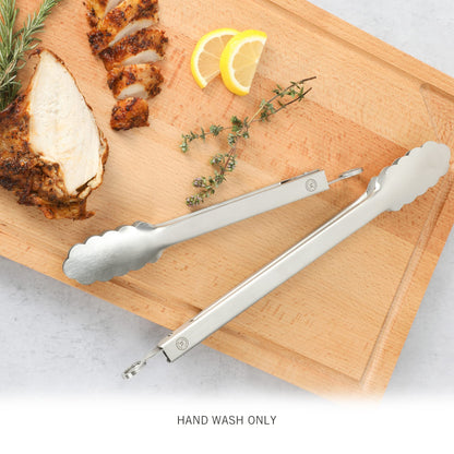Martha Stewart Richburn 2-Piece Stainless Steel Tongs Set – 12-Inch and 9-Inch Kitchen Tongs for Grilling, Serving, and Cooking