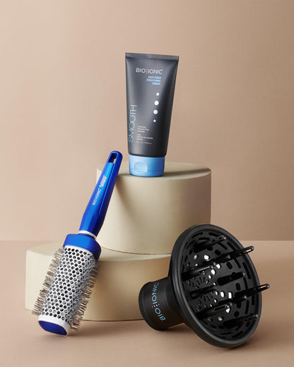 Bio Ionic BlueWave Conditioning Square-Round Brush – Create Volume & Smooth Hair Quickly, Crimped Bristles Add Root Tension, Styling Brush For Bouncy Blowouts, All Hair Types & Textures
