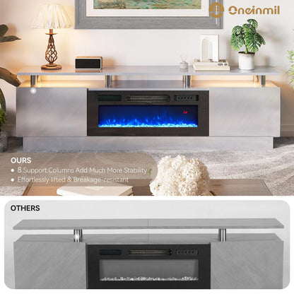 oneinmil Fireplace TV Stand with 36” Electric Fireplace, 2 Tier TV Console Stand for TVs Up to 90"", LED Light Entertainment Center, Fireplace for The Living Room TV Stand, Black, 80''