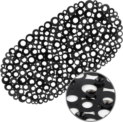 27 14 Inch WELTRXE Oval Bathtub Mat Non Slip, Black Bubbles Bath Mats for Tub, Shower Mat with Drain Holes, Suction