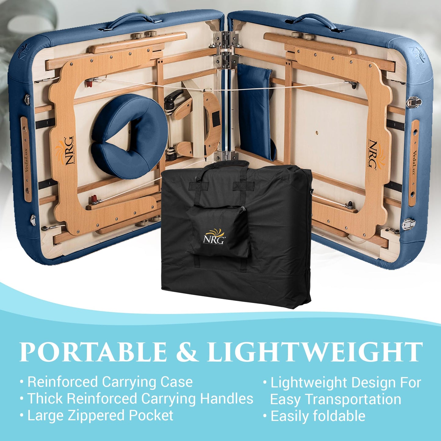 NRG Vedalux Portable Massage Table Package Agate - Folding Massage Bed Lightweight Massage Table - Professional Massage Table Spa Bed, Face Cradle, Hanging Armrest, & Carrying Case