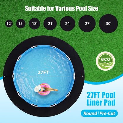 Winnergo 27 FT Round Pool Liner Pad for Above Ground Pools, Durable Pool Mat with Geotextile Material for Pool Bottom Strong Eco-Friendly Padding Under Pool Pad Protection,Prevents Punctures,Black