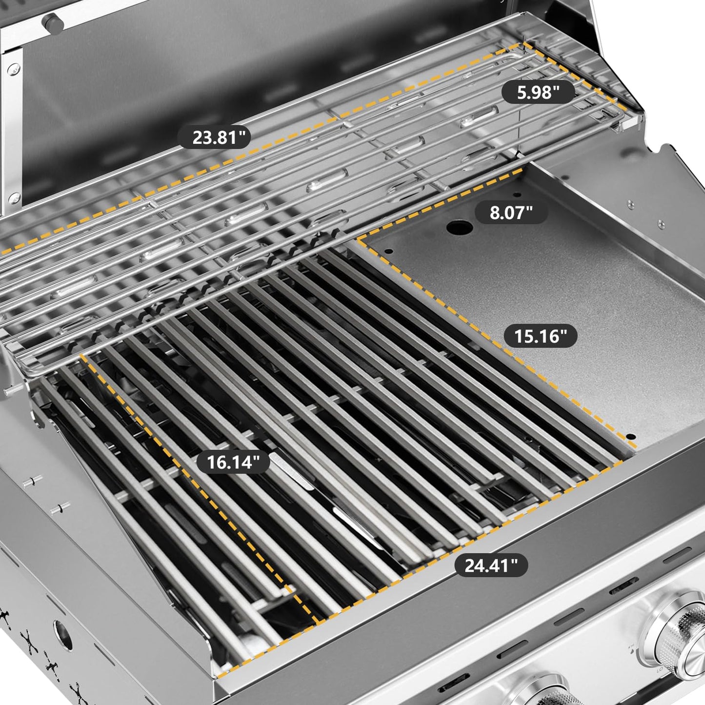 Premium Built In 4 Burner Propane Gas Grill, ALL-Thickened 304 Stainless Steel, 32,000 BTU with 516sq.in. Cooking Space, Baking Tray & Grates,for Patio Backyard Parties Barbecue