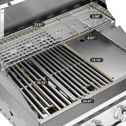 Premium Built In 4 Burner Propane Gas Grill, ALL-Thickened 304 Stainless Steel, 32,000 BTU with 516sq.in. Cooking Space, Baking Tray & Grates,for Patio Backyard Parties Barbecue