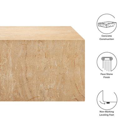 Modway Jordana 47 Inch Rectangle Concrete Coffee Table in Travertine – Plinth Coffee Table with Faux Stone Finish – Concrete Furniture Center Table for Living Room or Patio