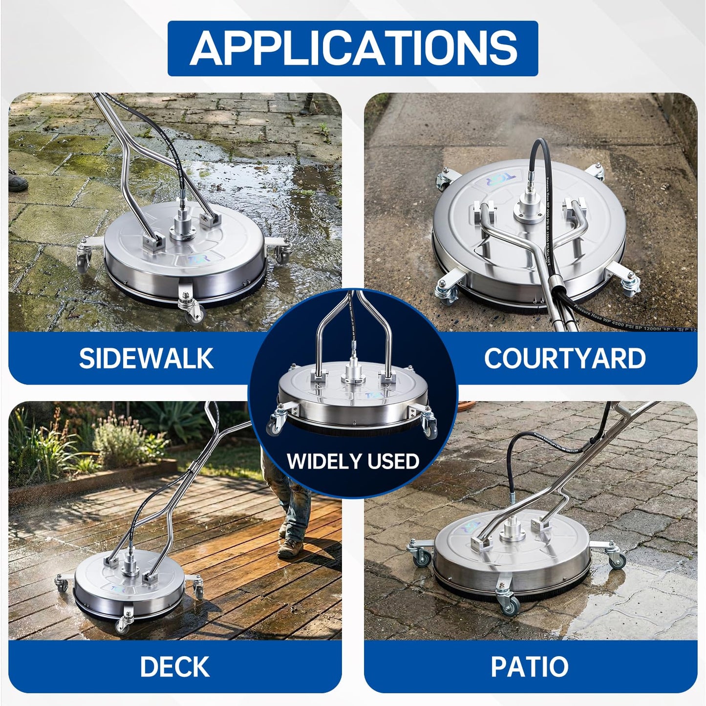 TOR 24" Pressure Washer Surface Cleaner with 4 Wheels, Surface Cleaner for Pressure Washer, Stainless Steel Dual Handle Power Washer Surface Cleaner for Concrete, Driveway, Patio, Sidewalk