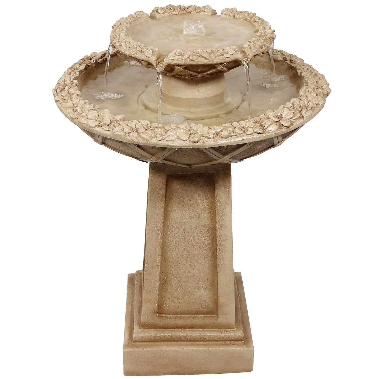 Sunnydaze Beveled Flower 28-Inch 2-Tier Outdoor Water Fountain - Backyard Water Feature & Bird Bath for Patio, Yard or Deck