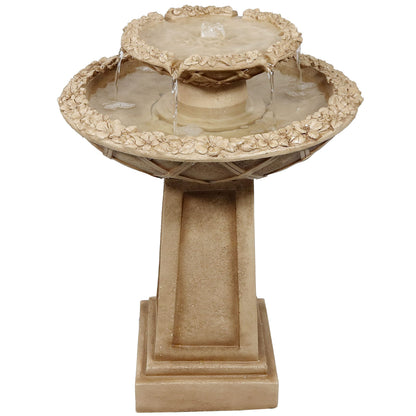 Sunnydaze Beveled Flower 28-Inch 2-Tier Outdoor Water Fountain - Backyard Water Feature & Bird Bath for Patio, Yard or Deck