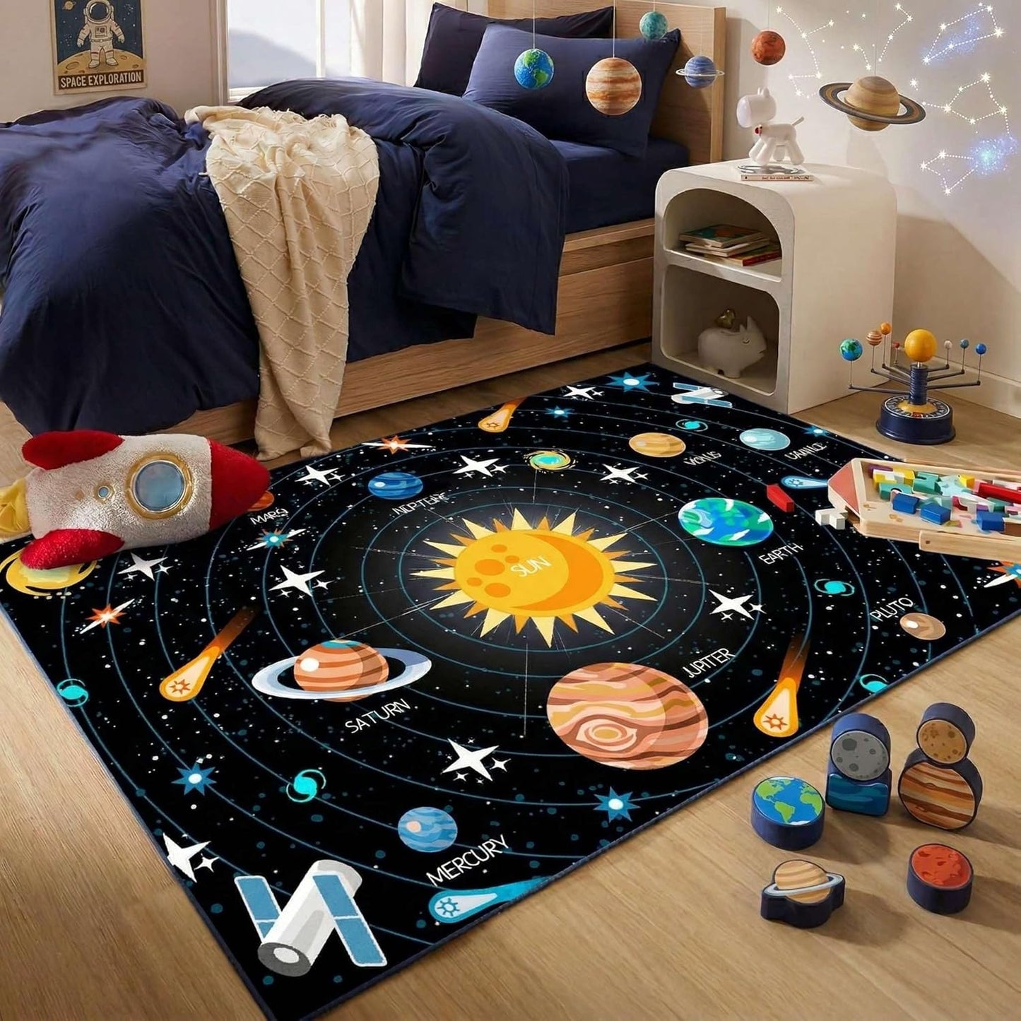 2'3' Outer Space Rugs Small Size Universe Solar System Planet Theme Carpets Kids Rugs for Playroom Educational Learning