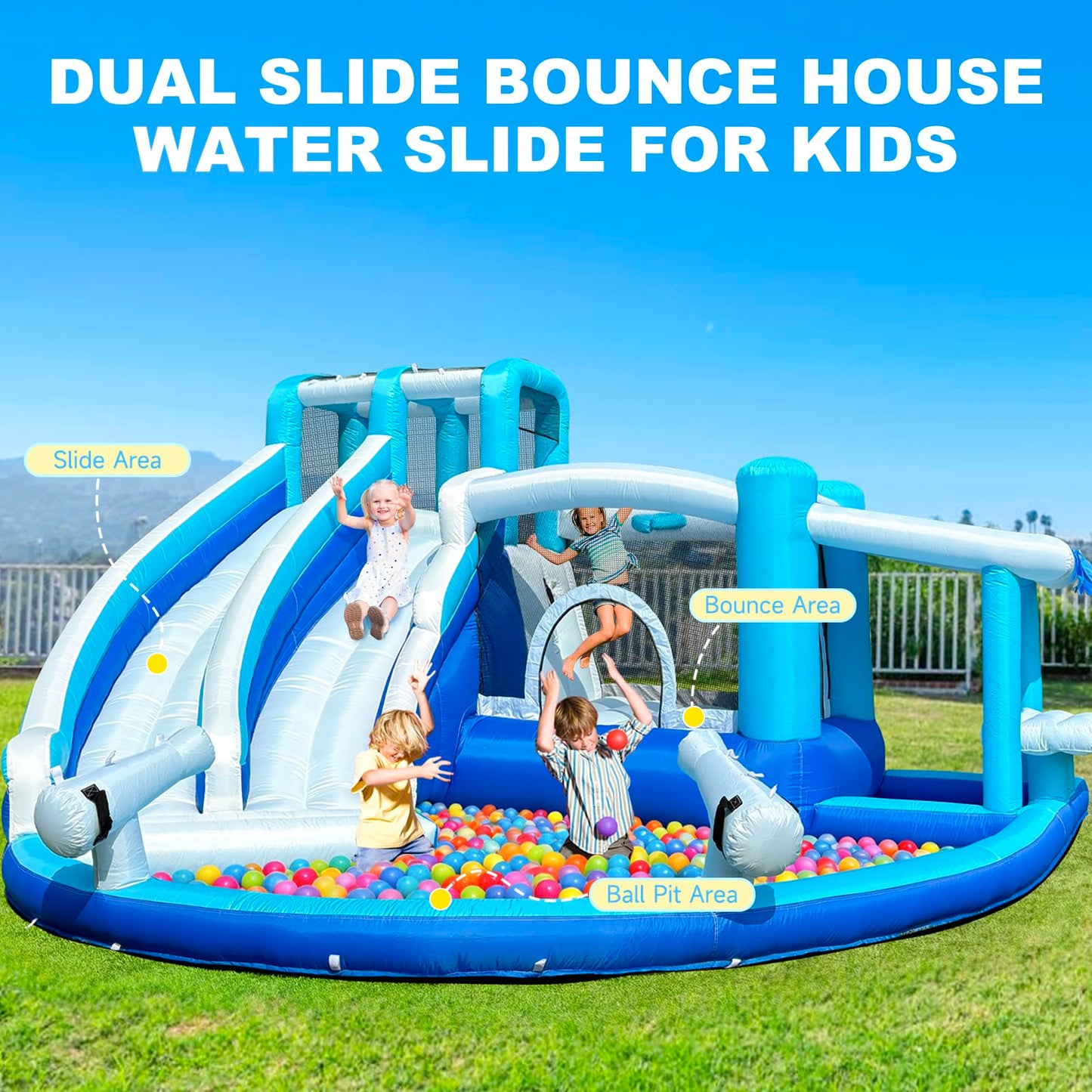 Inflatable Water Slide Bounce House, 7-in-1 Store-Themed Wet/Dry Dual-Use Slide with UL Blower, Kids' Backyard Party Summer Splash Fun Water Slide Fun for Active Kids 3-12 (Dual Slide)
