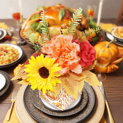 Pzhgoct Thanksgiving Centerpices for Tables Thanksgiving Table Decor with Artificial Flowers Set for Autumn Fall Office Home Farmhouse Harvest Holiday Party Centerpieces Decor (4 Sets)