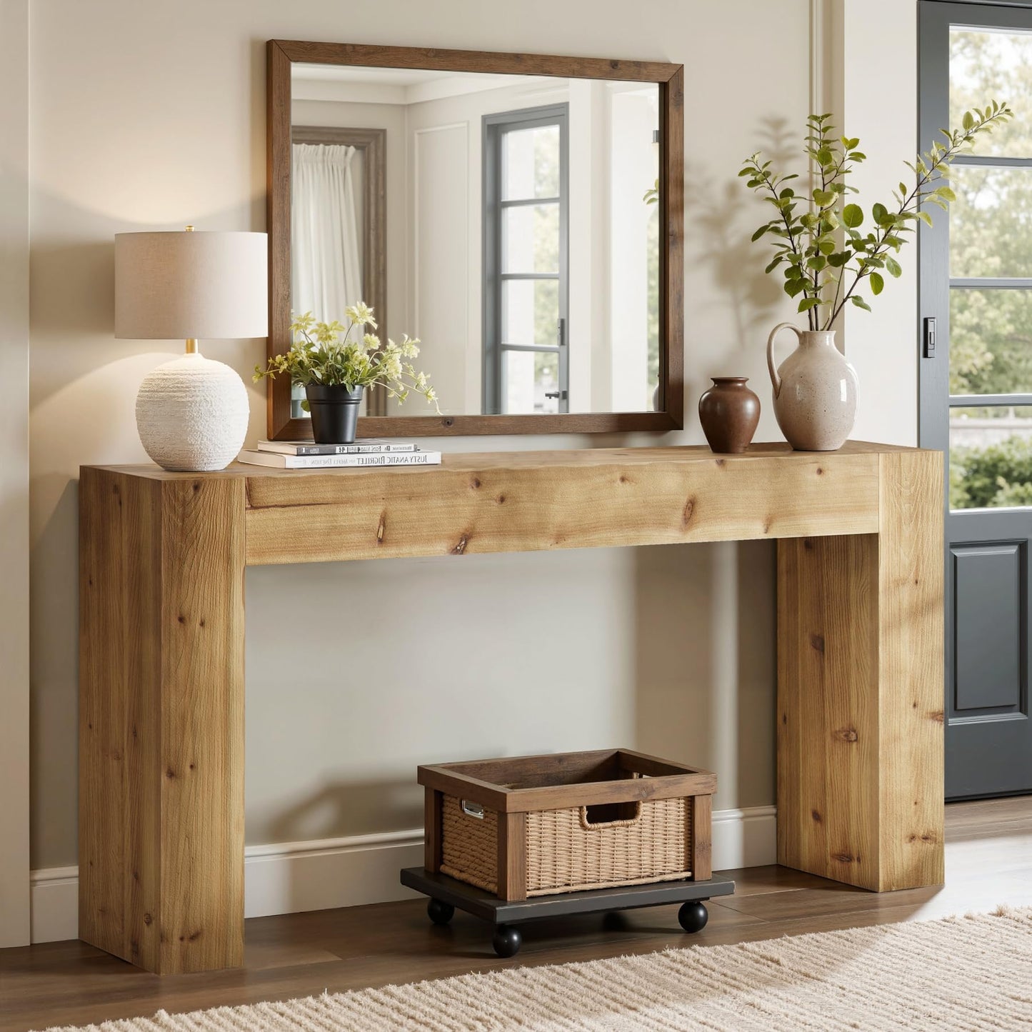 Tribesigns 63-Inch Solid Wood Console Sofa Table, Farmhouse Long Entryway Table Behind Couch for Living Room, Entrance, Hallway, Foyer, Easy Assembly (Light Brown)