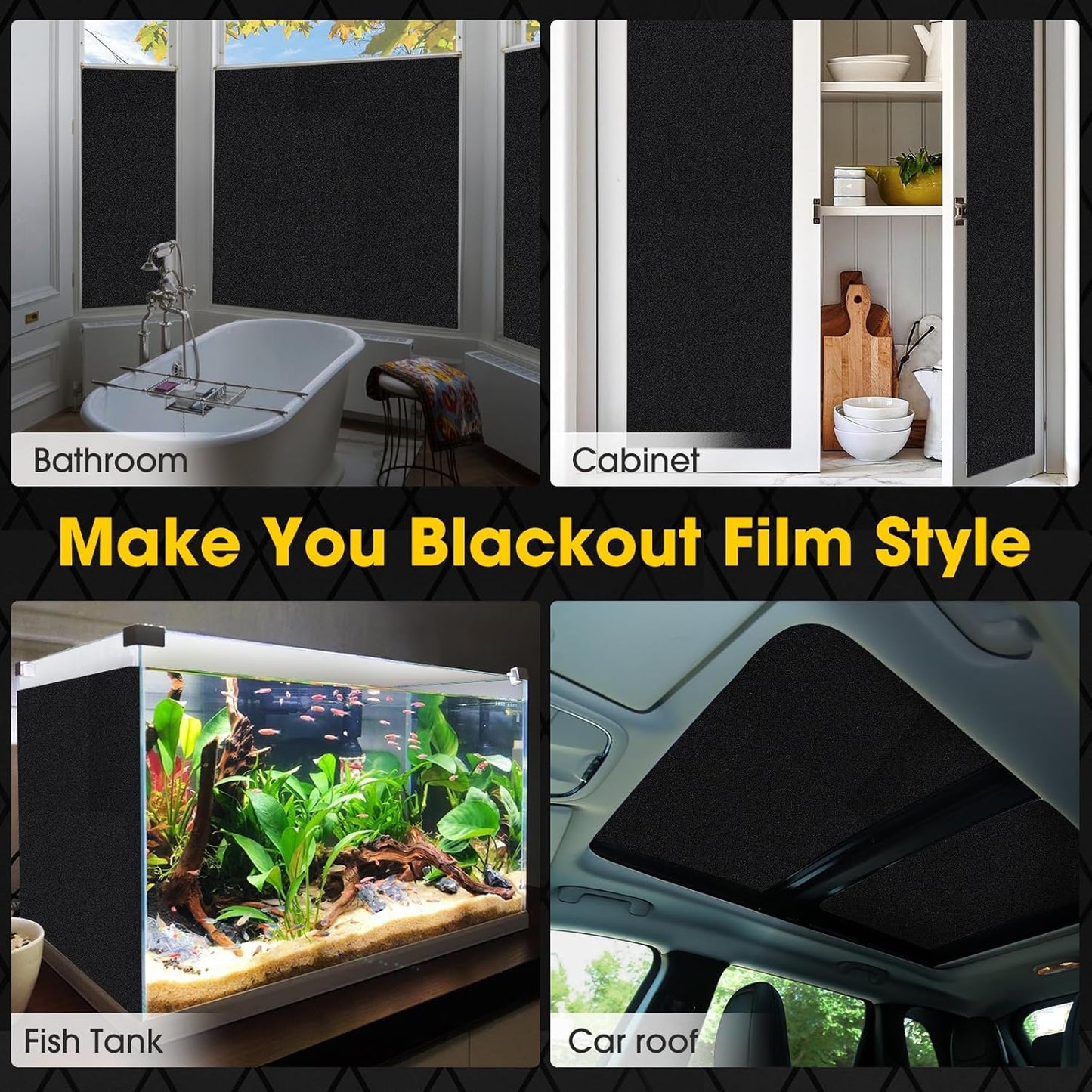 Coavas Blackout Window Film - UV Heat Blocking Privacy Film for Room Darkening, Static Cling, 17.5" W x 78.7" L