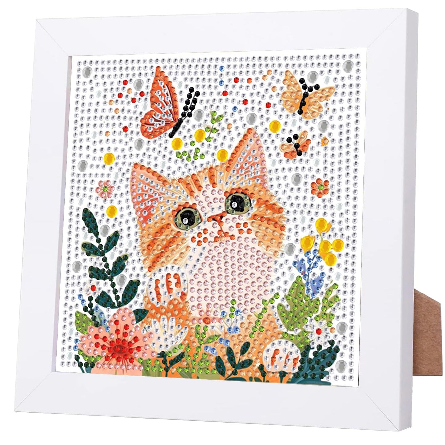 WEMEON Cat Diamond Art Painting Kits for Kids with Frame, Diamond Art for Kids Ages 4-8-12, Package for Gift and Home Wall Decor(7x7inch)