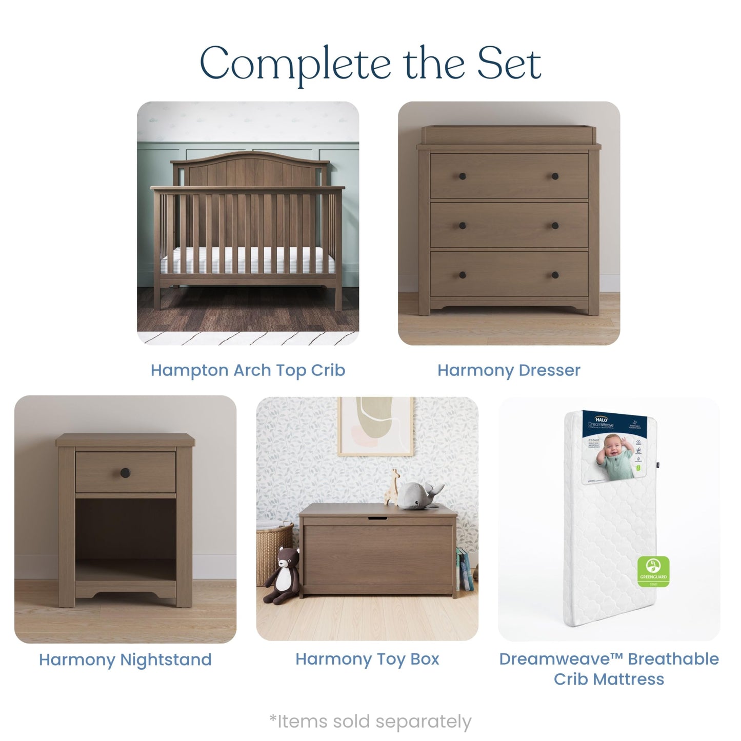Child Craft Hampton Arch 4-in-1 Convertible Crib, Baby Crib Converts to Day Bed, Toddler Bed and Full Size Bed, 3 Adjustable Mattress Positions, Non-Toxic, Baby Safe Finish (Dusty Heather)