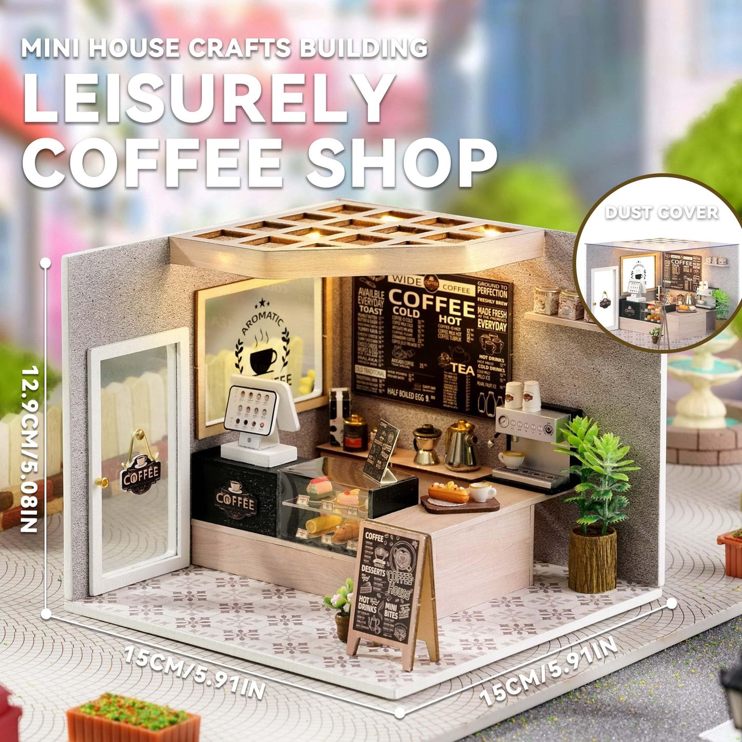 Flever DIY Miniature House Kit, Tiny Home Kit with LED Light, Mini House Build Craft Kits for Adults and Teens, Home Decor Creative Gift for Family/Friends (Leisurely Coffee Shop)