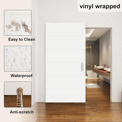 BARNSMITH 42"x84" Concealed Sliding Barn Door with Horizontal Groove and Soft Close Hardware Kits, White Hidden Barn Door, Waterproof Vinyl Wrapped, Fits Opening 38"-40" x80'', Widely Used