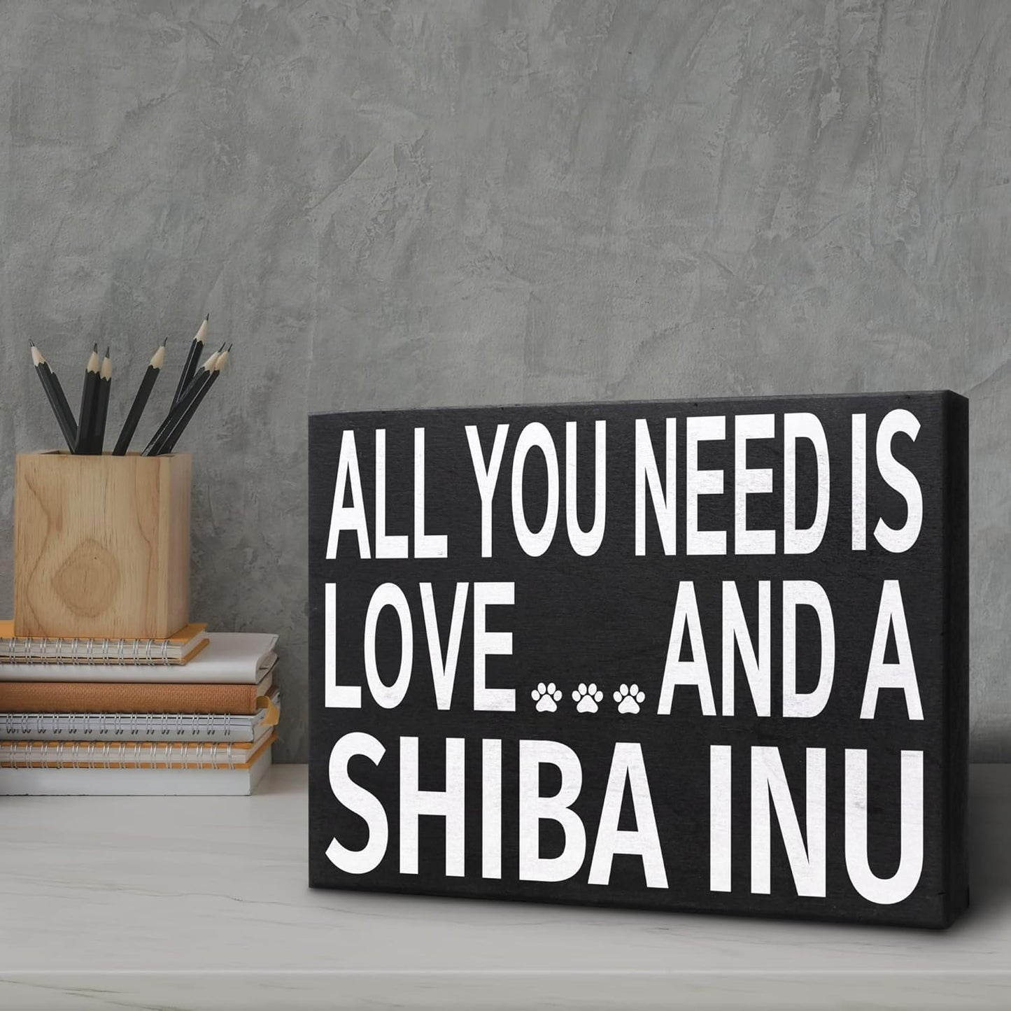 JennyGems Shiba Inu Gifts, All You Need Is Love and a Shiba Inu Wooden Sign, Shelf Decor and Wall Hanging, Made in USA