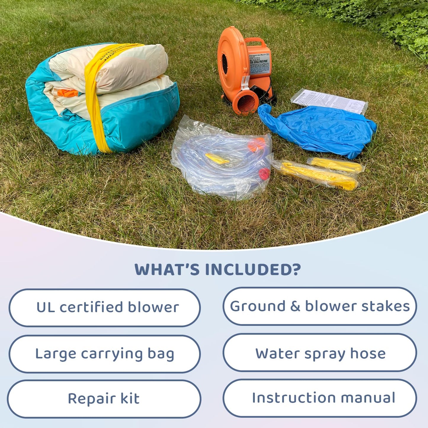 Inflatable Bounce House or Water Slide Wet or Dry with Sun Roof, Ball Pit 30 Balls, Water Gun, Fun Bouncing Area with Basketball Hoop, Long Slide with Climbing Wall, UL Certified Blower Included