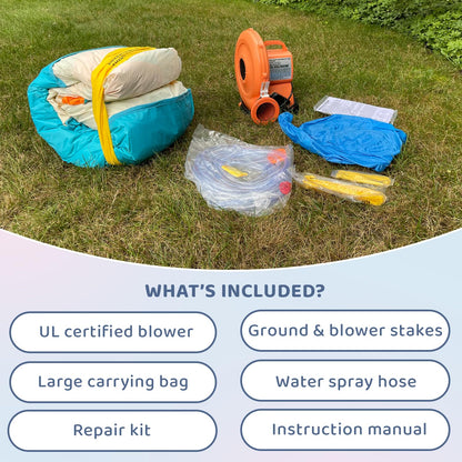Inflatable Bounce House or Water Slide Wet or Dry with Sun Roof, Ball Pit 30 Balls, Water Gun, Fun Bouncing Area with Basketball Hoop, Long Slide with Climbing Wall, UL Certified Blower Included