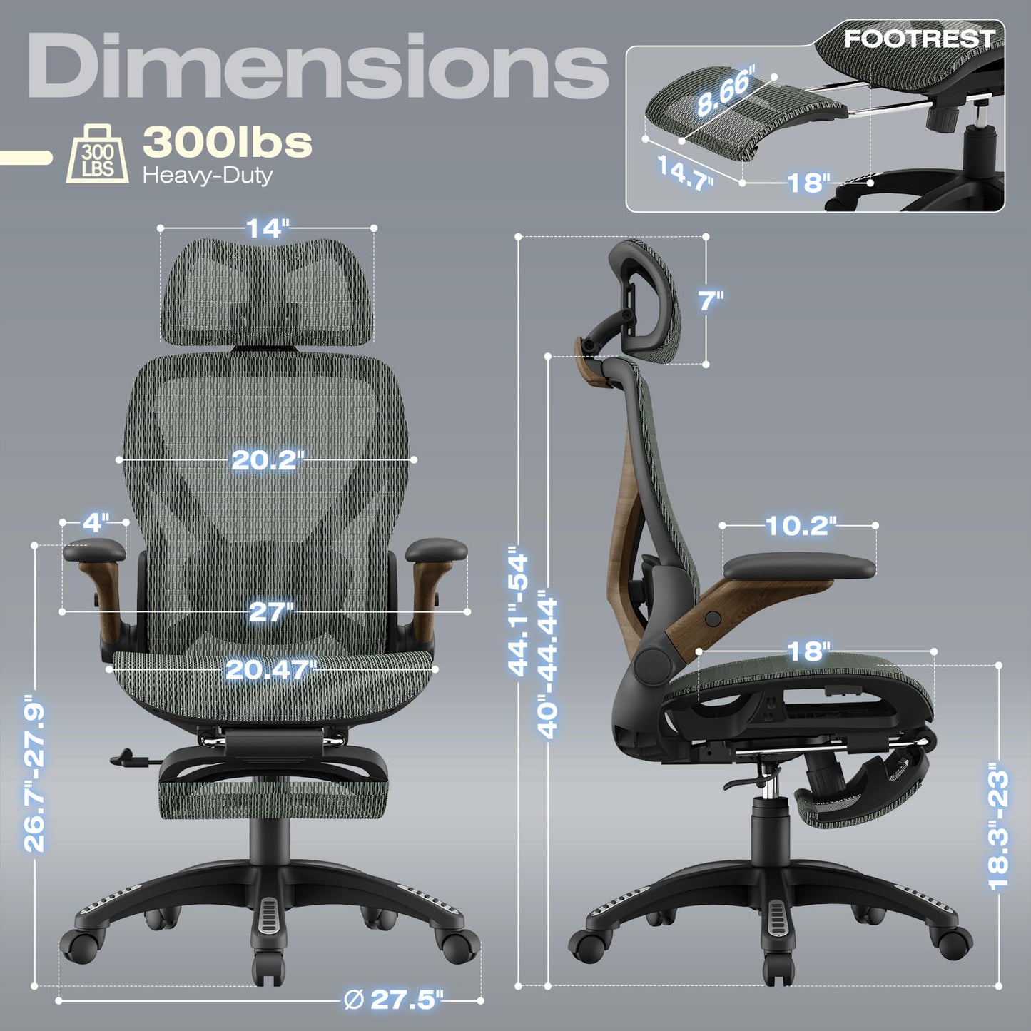 ELABEST X100 Ergonomic Mesh Office Chair with Footrest, Big and Tall Hone Desk Chair with 5D Flip-Up Arms, Adjustable 3D Lumbar Support,Gaming & Executive Computer Chairs