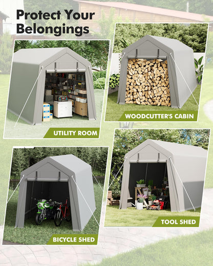 Heavy Duty 7x15 FT Portable Carport Shed, Waterproof Motorcycle Shelter & Storage, Roll-Up Door, Ventilated, Tool-Free Setup, Galvanized Steel, Secure Outdoor Garage for Bikes, Firewood, Tools
